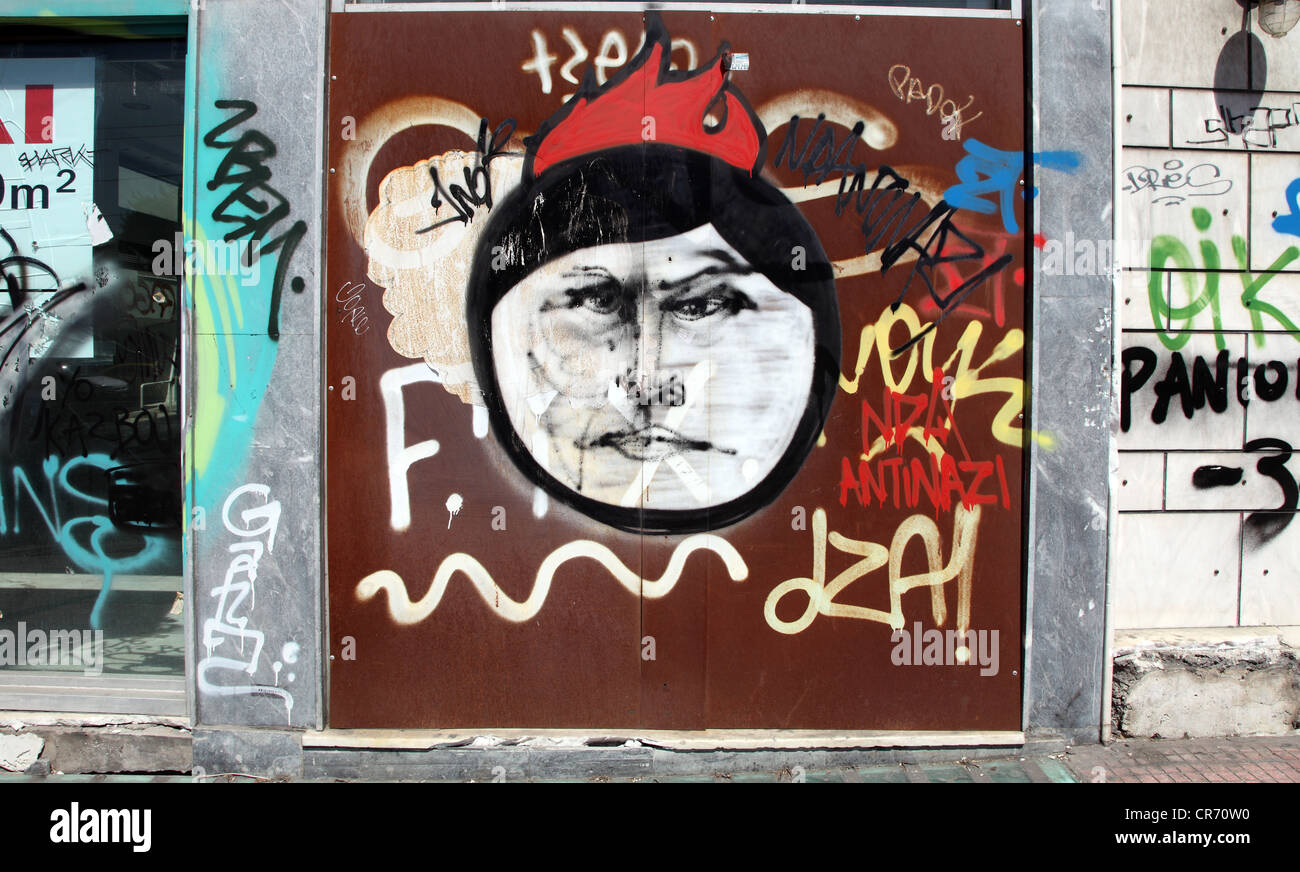 Anti Nazi graffiti, Amalias, Athens, Greece Stock Photo