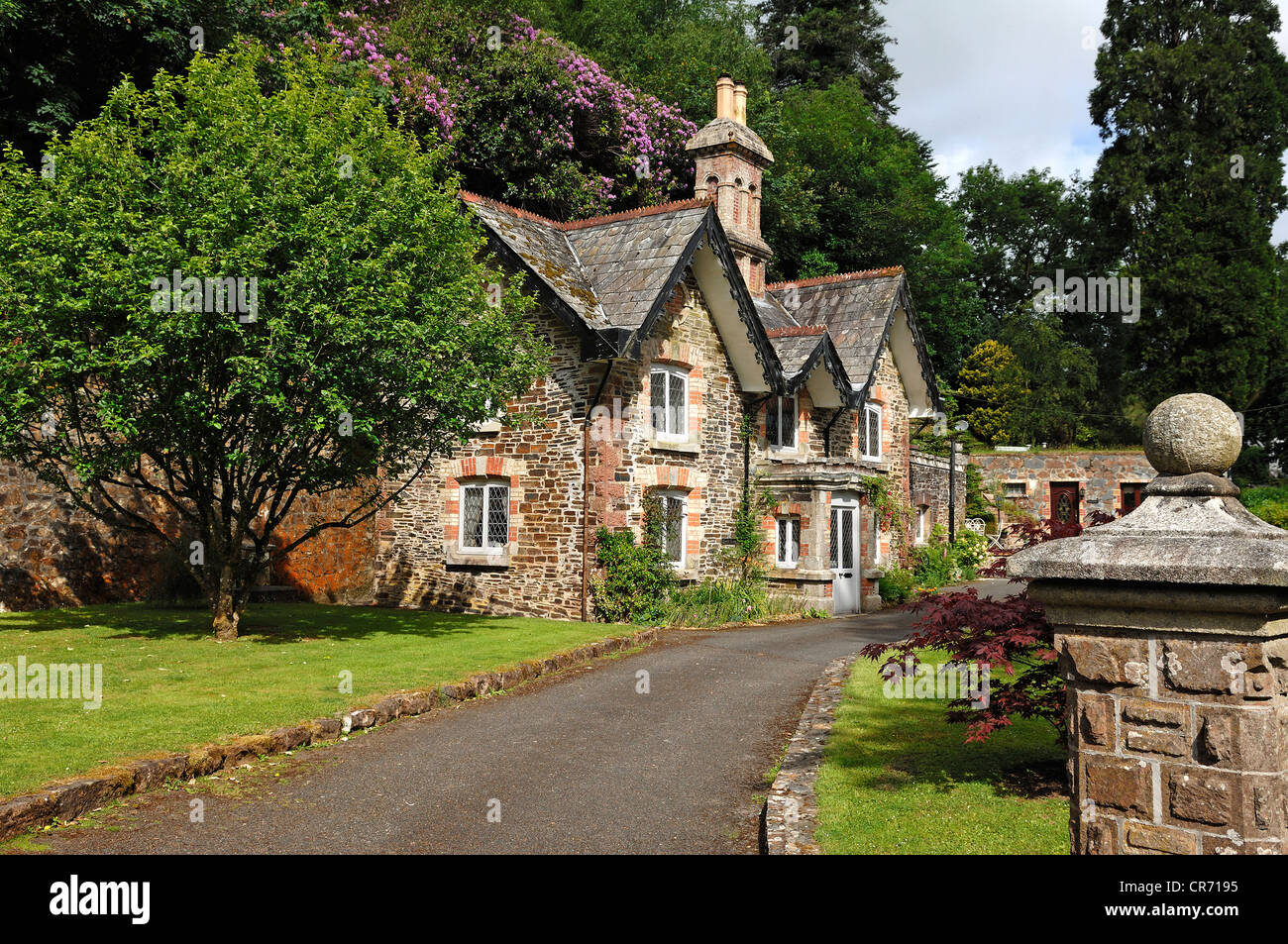 Old English brick house at the entrance of Lifton Park, Lifton, Devon