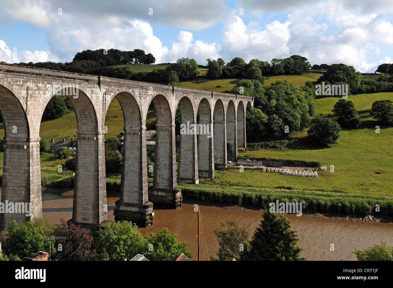 Railway viaduct across the Tamar River, with twelve arches, built in