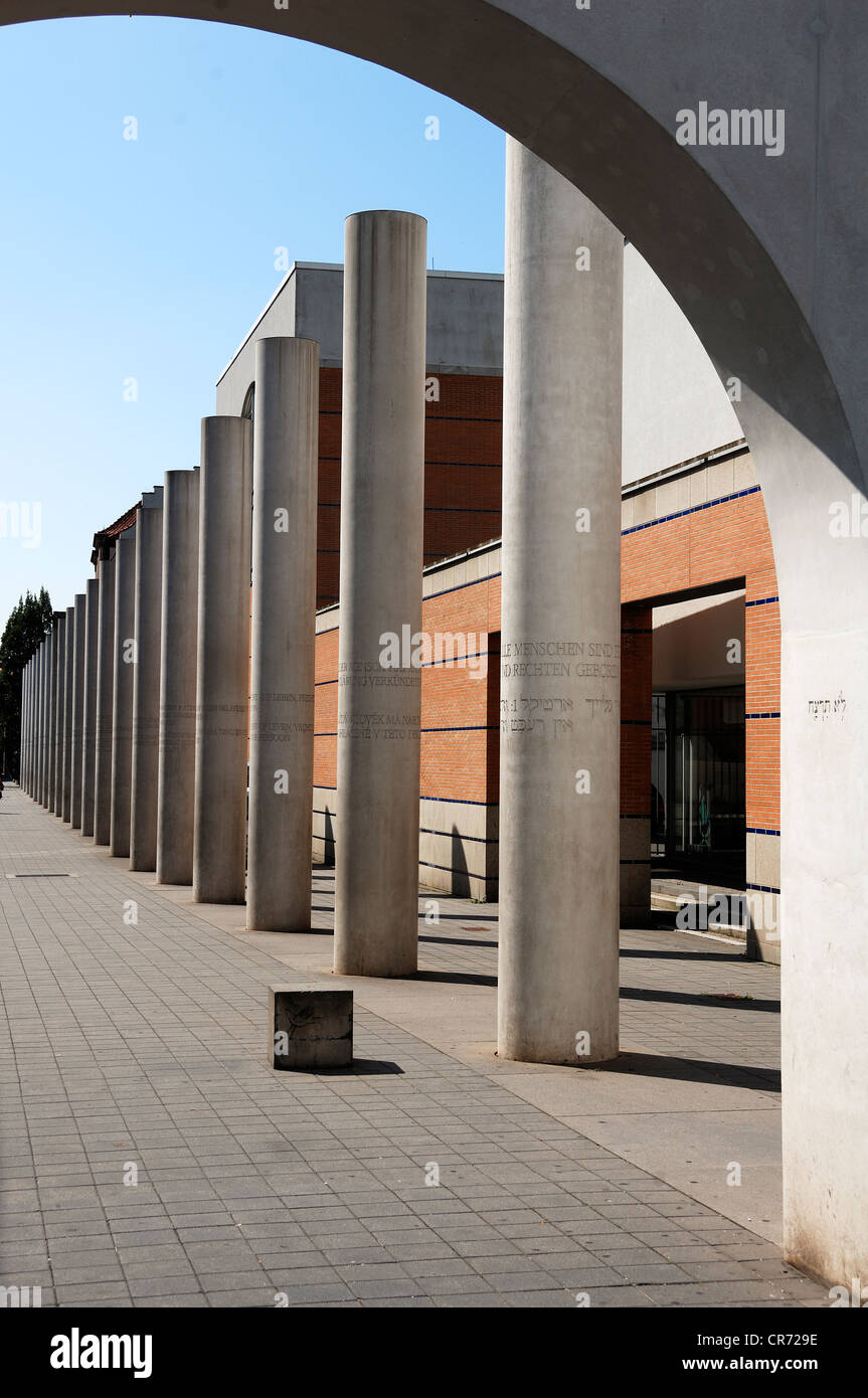 Way of Human Rights outdoor sculpture, 27 concrete columns with articles of the Universal Declaration of Human Rights of 1948 as Stock Photo