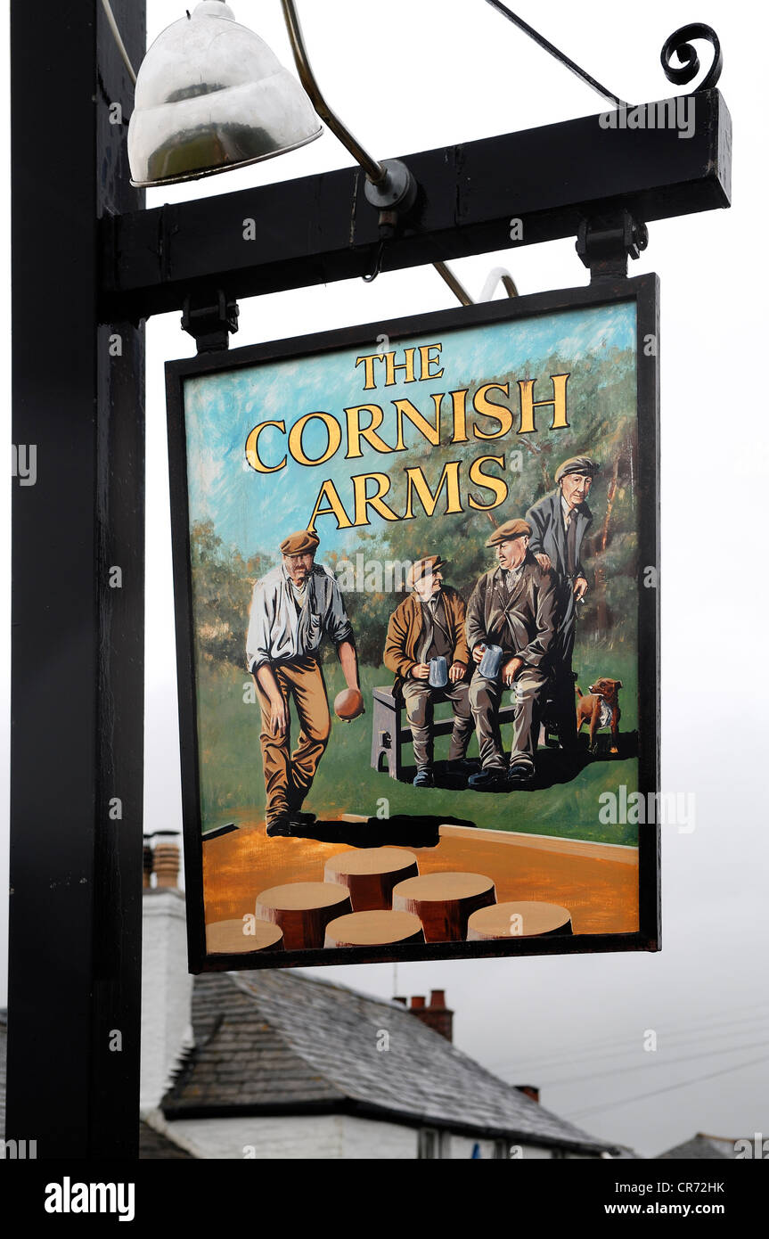 Inn sign, The Cornish Arms, St. Merryn, Cornwall, England, United Kingdom, Europe Stock Photo