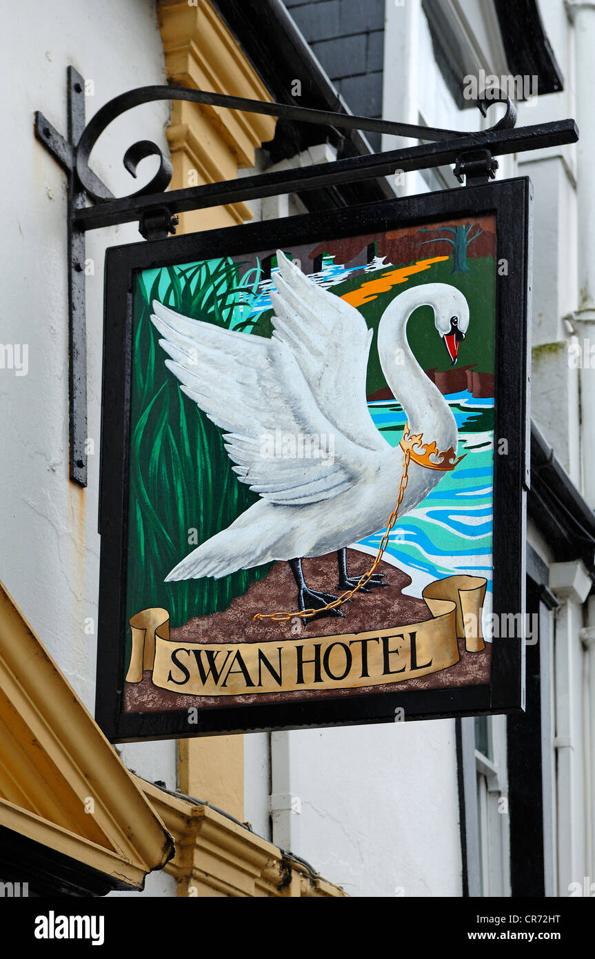 Hotel sign, Swan Hotel, 9 Molesworth Street, Wadebridge, Cornwall, England, United Kingdom, Europe Stock Photo