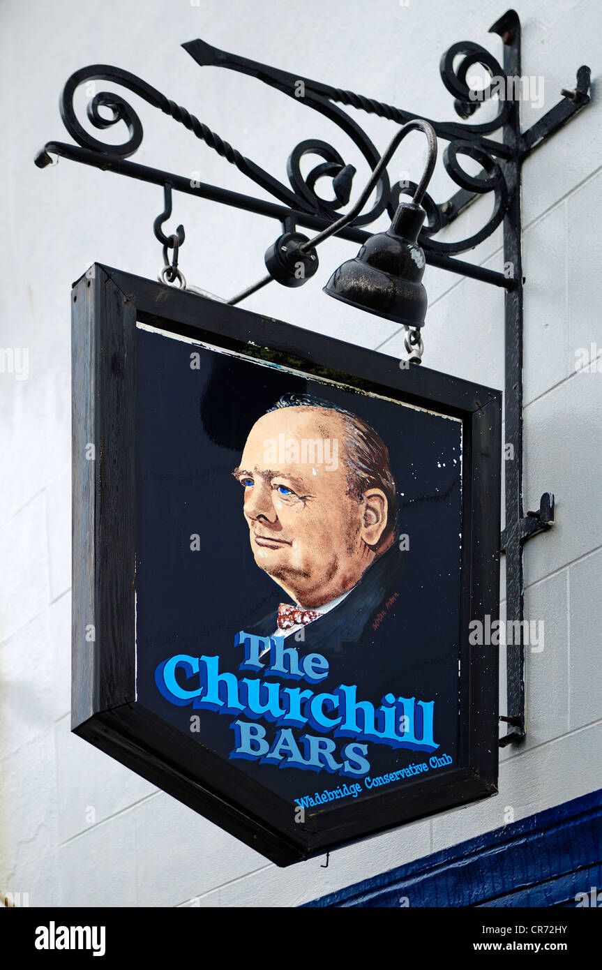 Inn sign, The Churchill Bars, 54 Molesworth Street, Wadebridge, Cornwall, England, United Kingdom, Europe Stock Photo