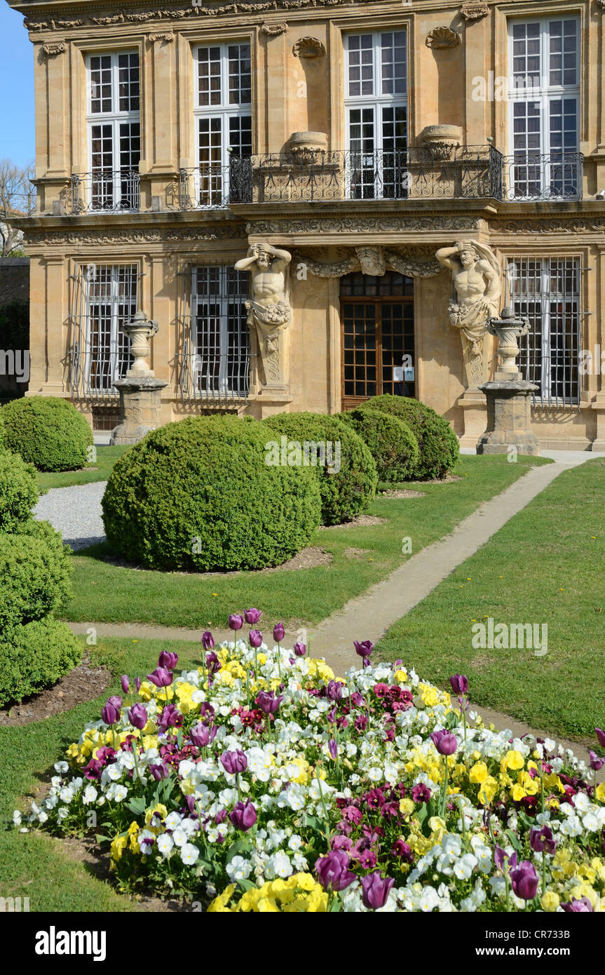 Pavillon Vendôme Bastide and Garden with Spring Flower Beds and Topiary Shrubs Aix-en-Provence Provence France Stock Photo