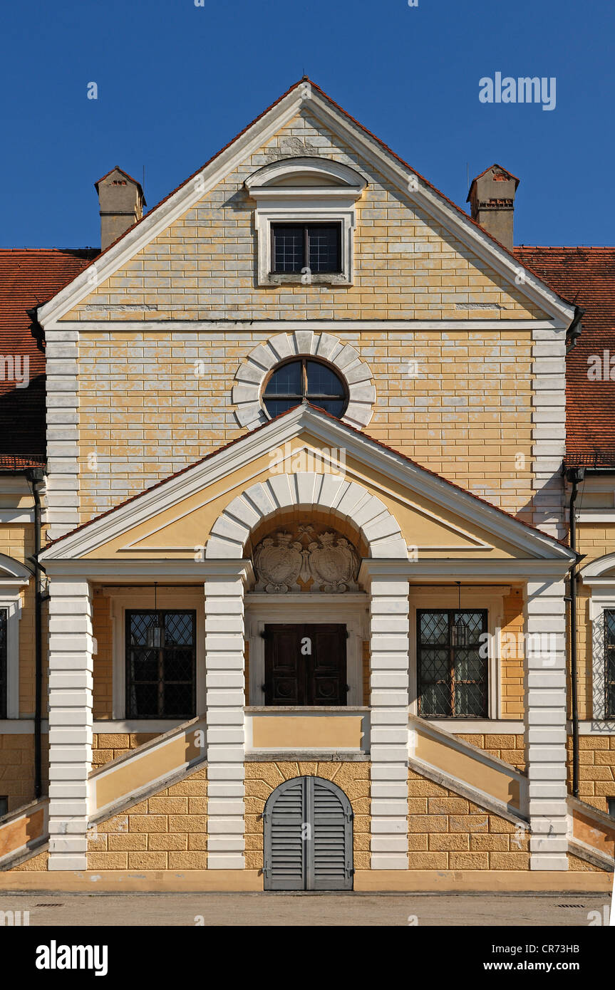 Entrance facade of Old Schleissheim Palace, 1617 - 1623, Maximilianshof courtyard, Oberschleissheim, Bavaria, Germany, Europe Stock Photo
