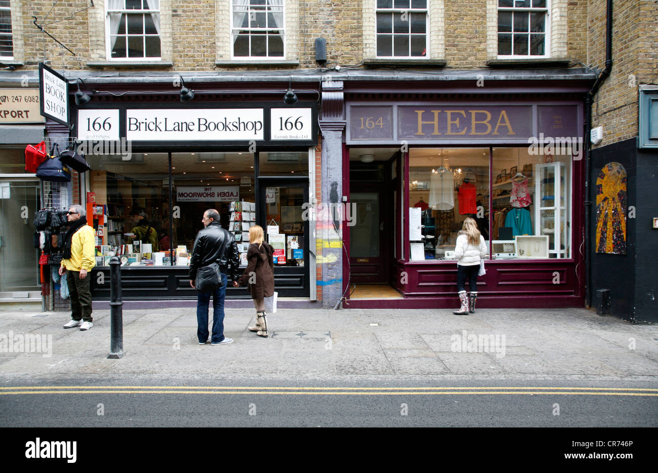 Brick Lane Bookshop and Heba on Brick Lane, Shoreditch, London, UK Stock Photo