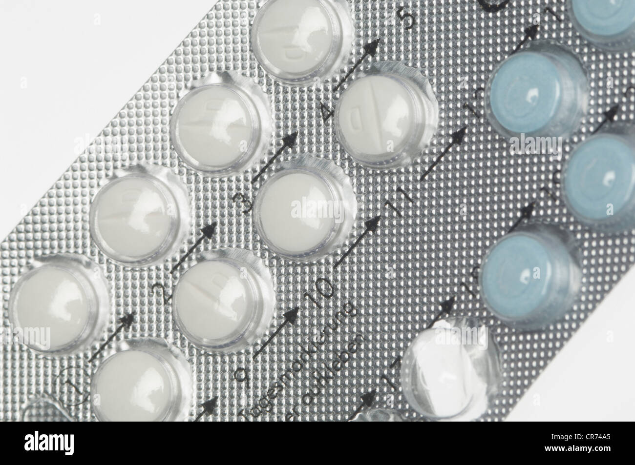 Birth control pills against white background Stock Photo