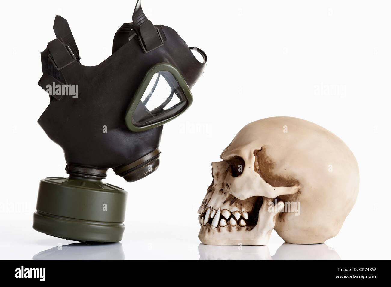 Gas mask and vampire skull on white background Stock Photo