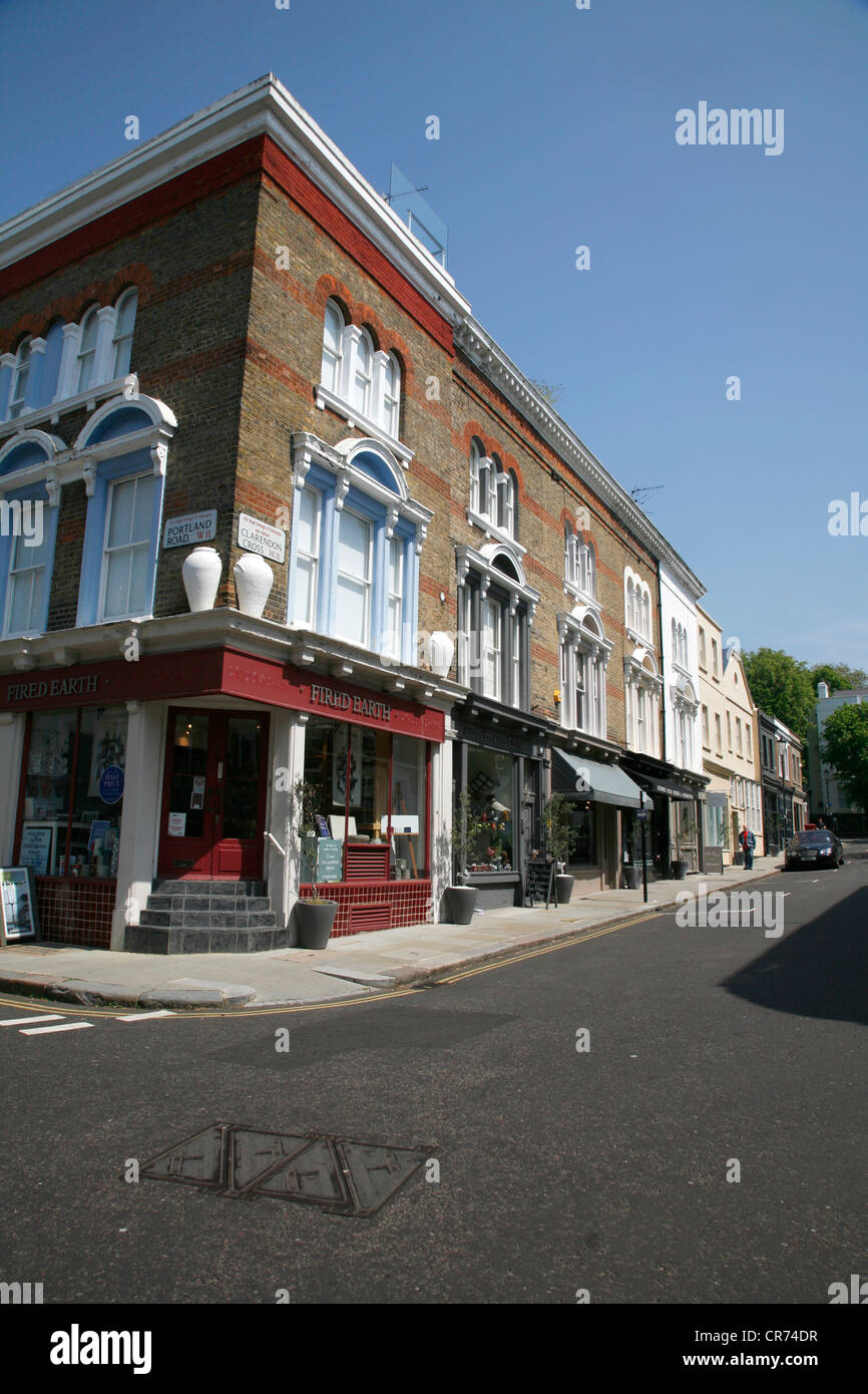 Parade of shops on Clarendon Cross in the Notting Dale part of Notting Hill, London, UK Stock Photo