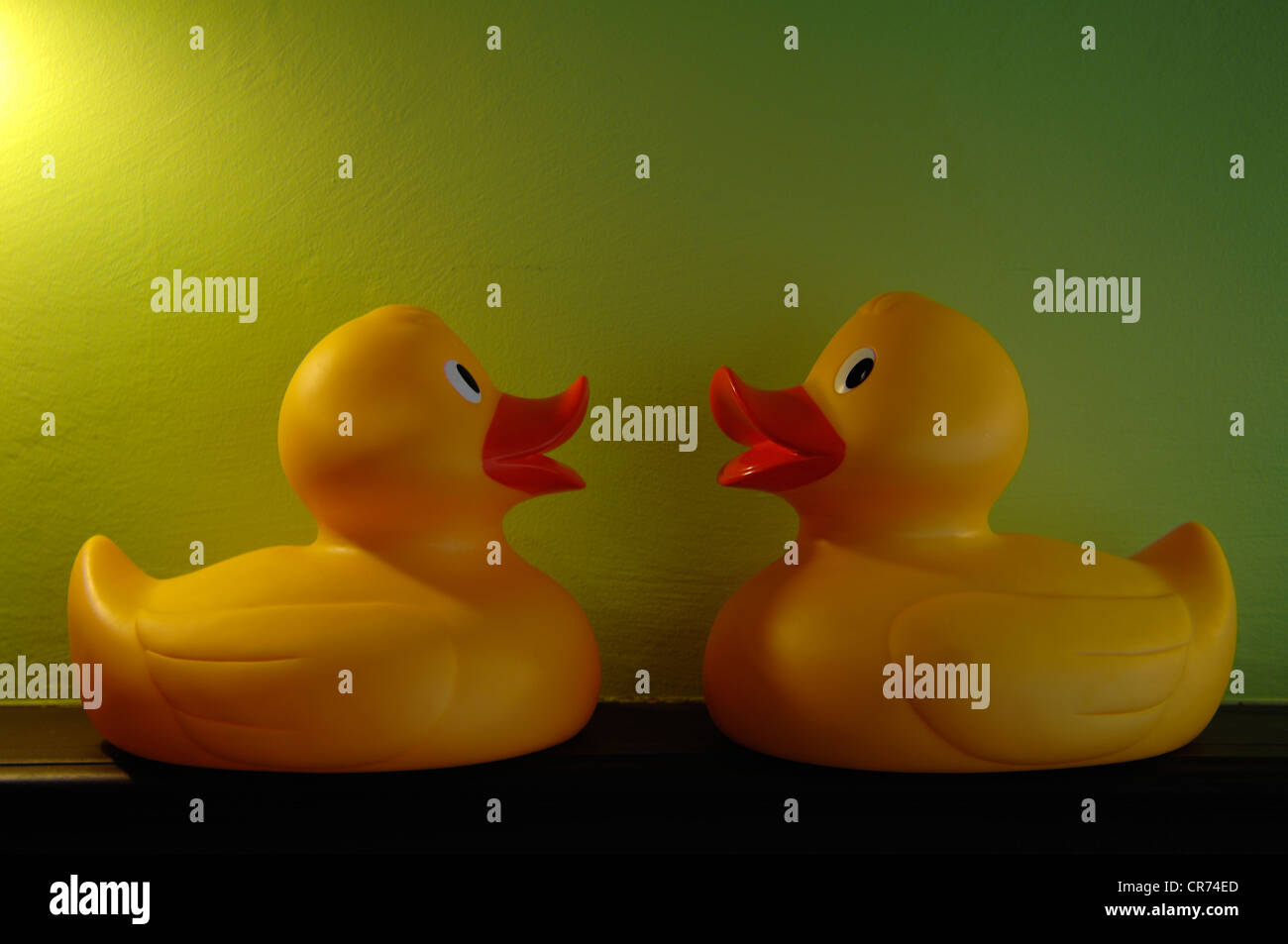Two rubber ducks, bathroom decorations Stock Photo