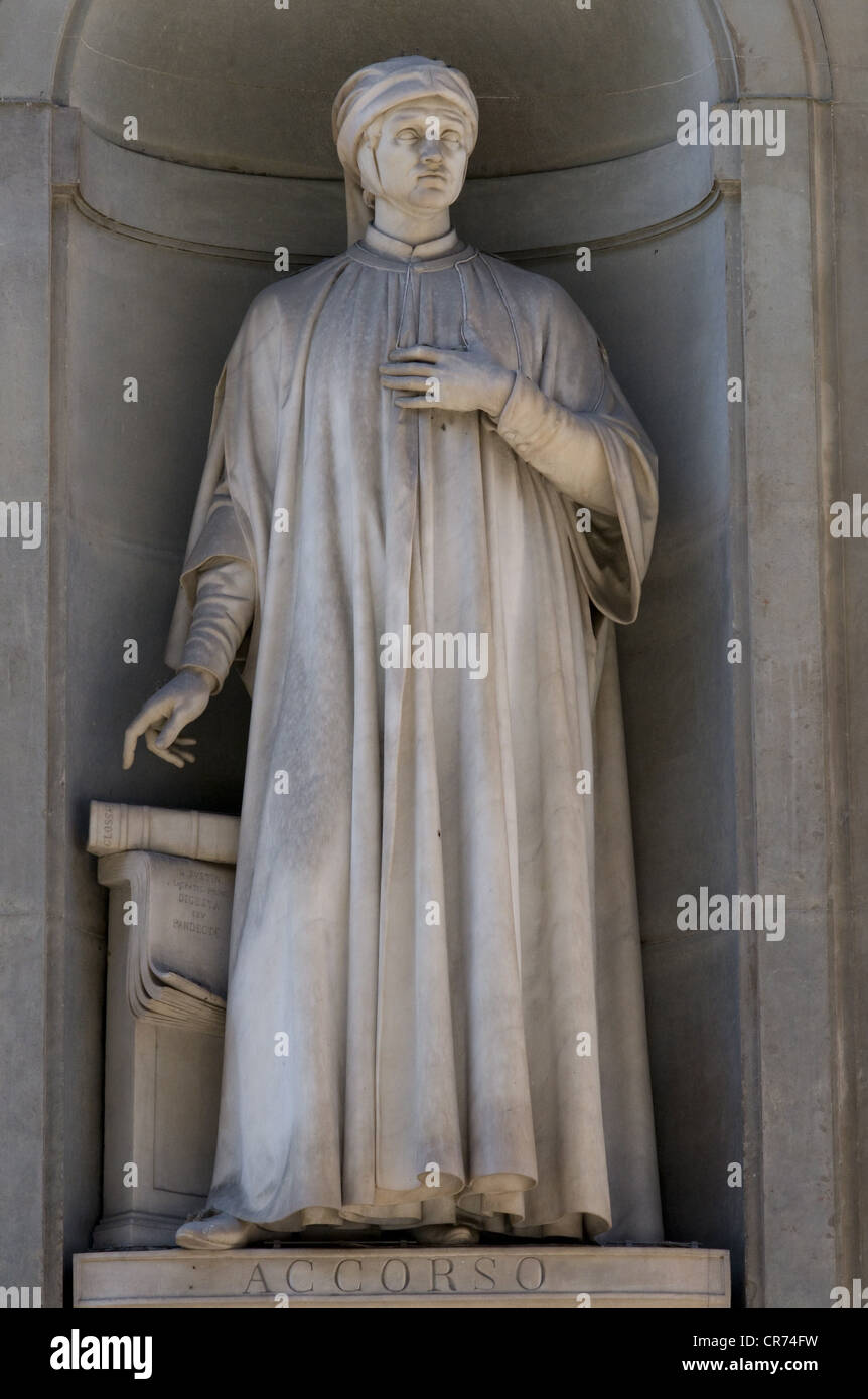 Accursio, Mariangelo, 1489 - 1546, Italian philosopher and archeologist / archaeologist, full length, statue, Uffizi Gallery, Florence, Italy, Stock Photo