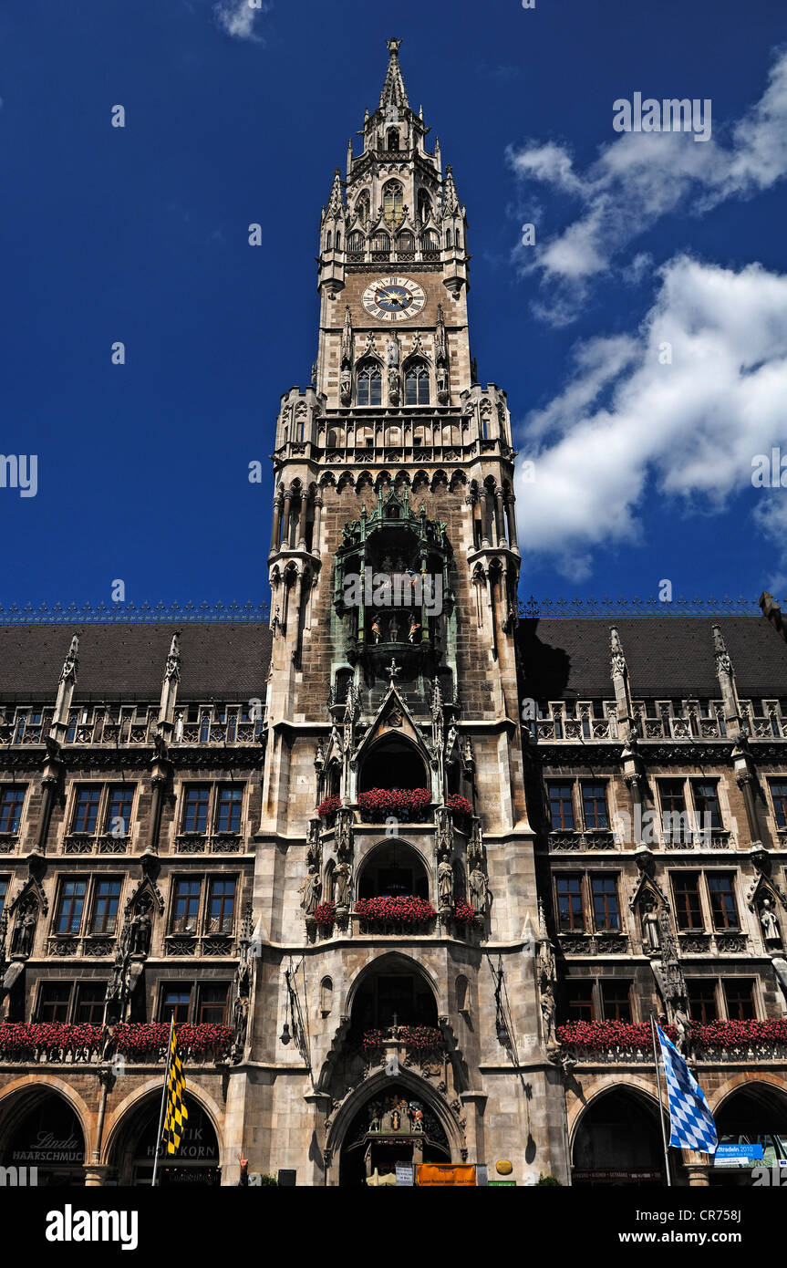 Tower, Neues Rathaus new town hall, built from 1867 to 1909 ...