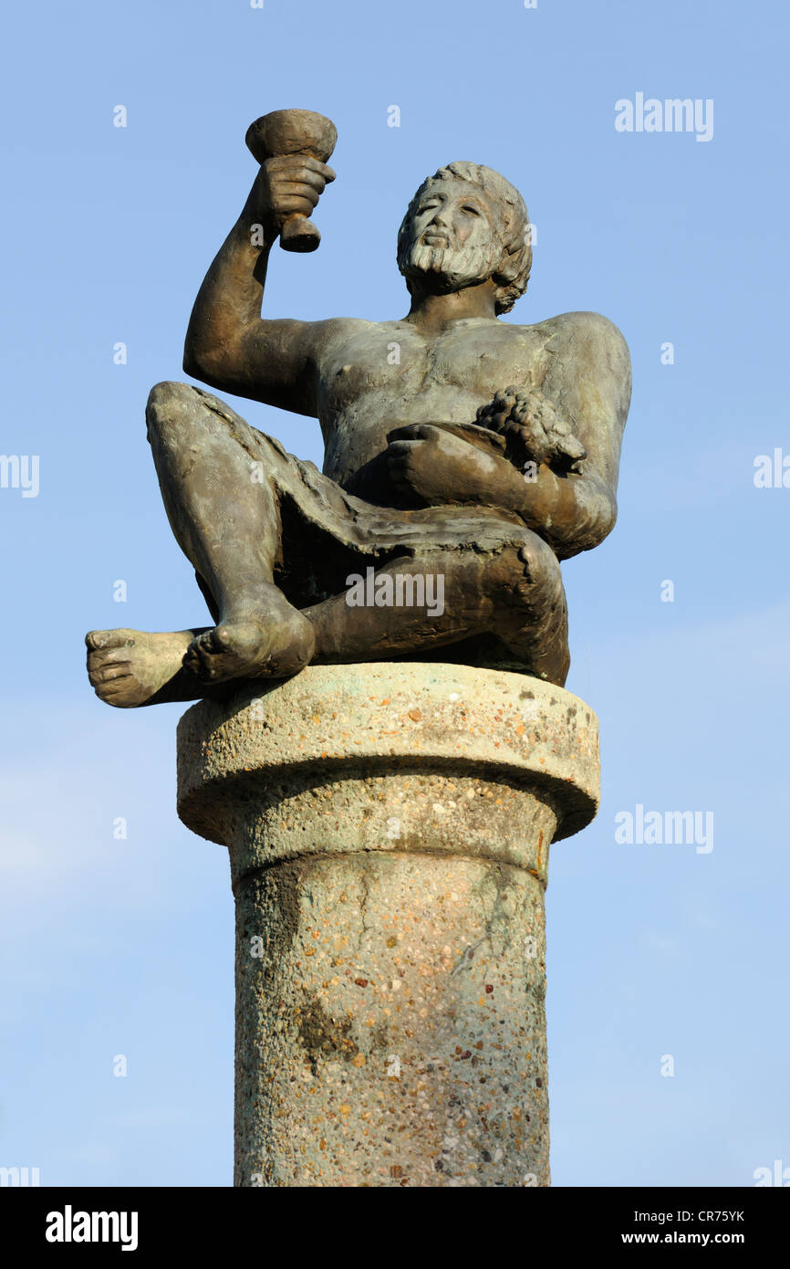 Bacchus, the god of wine, pillar of the fountain at the Fellbach Kelter winepress, Fellbach, near Stuttgart, Baden-Wuerttemberg Stock Photo