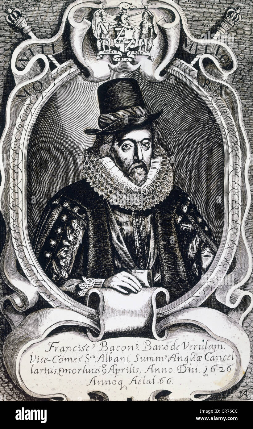 Bacon, Francis, 22.1.1561 - 9. 4.1626. English philosopher and politician, Lord High Chancellor 1617 - 1621, portrait, copper engraving, Antwerp, circa 1650, private collection, , Artist's Copyright has not to be cleared Stock Photo
