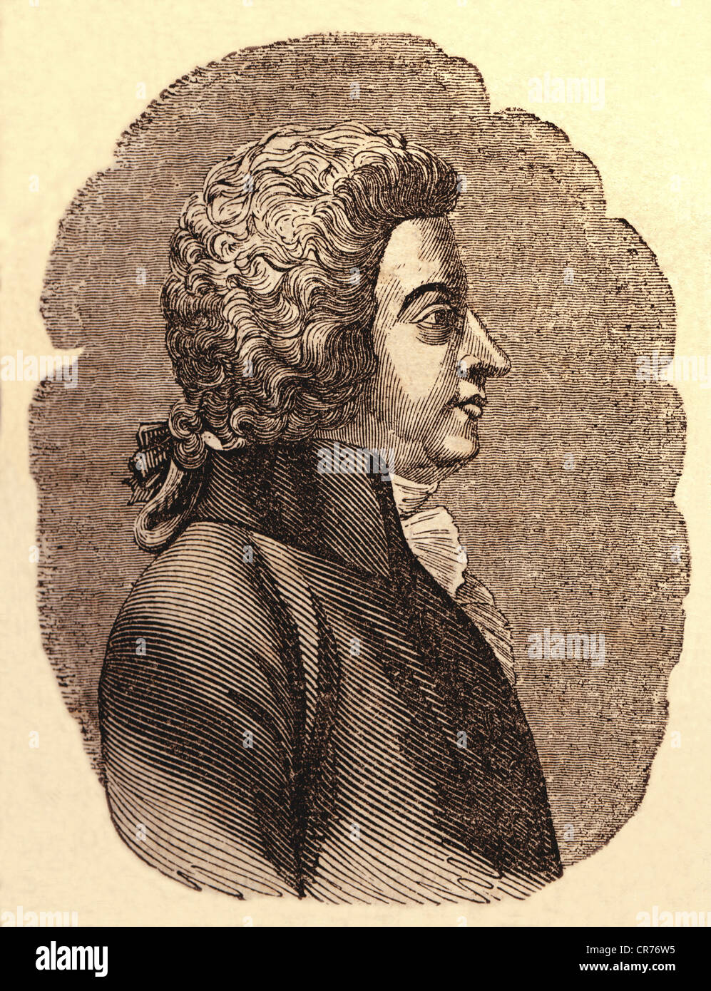 Mozart, Wolfgang Amadeus, austrian composer, born 27.01.1756 in Salzburg, died 05.12.1791 in Vienna, engraving from the newspaper'Das Pfennig - Magazin'from 29.June 1833,  later coloured, Stock Photo