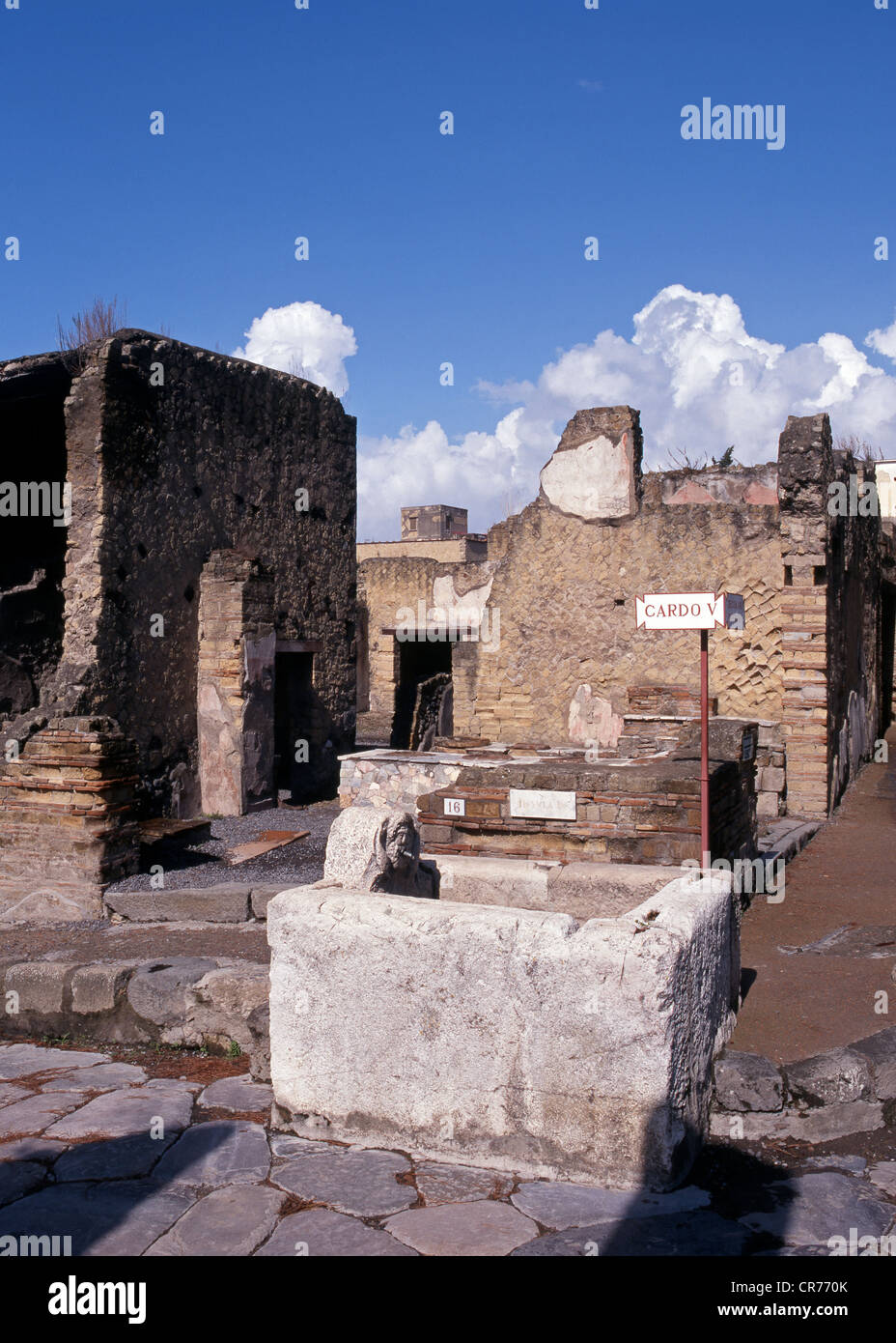 Ruins of a Roman bar on a street corner, Herculaneum, Campania, Italy, Europe. Stock Photo