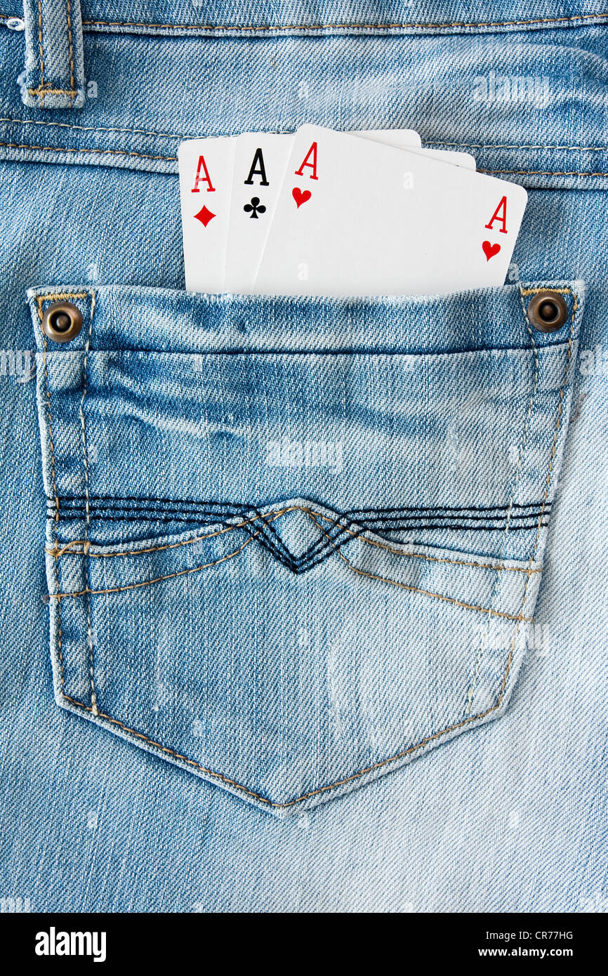 three aces in the blue jeans pocket Stock Photo