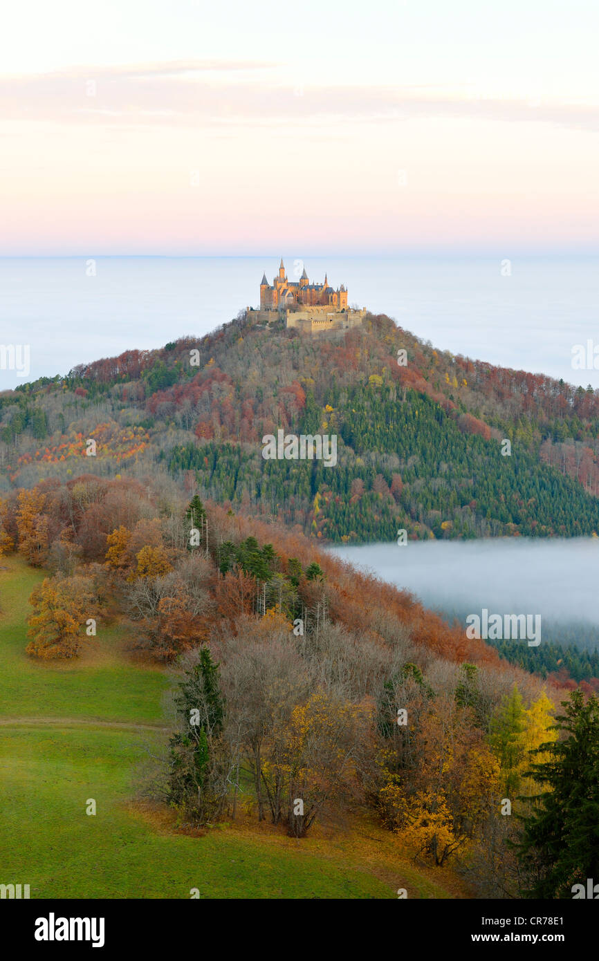 Burg Hohenzollern castle in autumn, Swabian Alp, Baden-Wuerttemberg, Germany, Europe Stock Photo