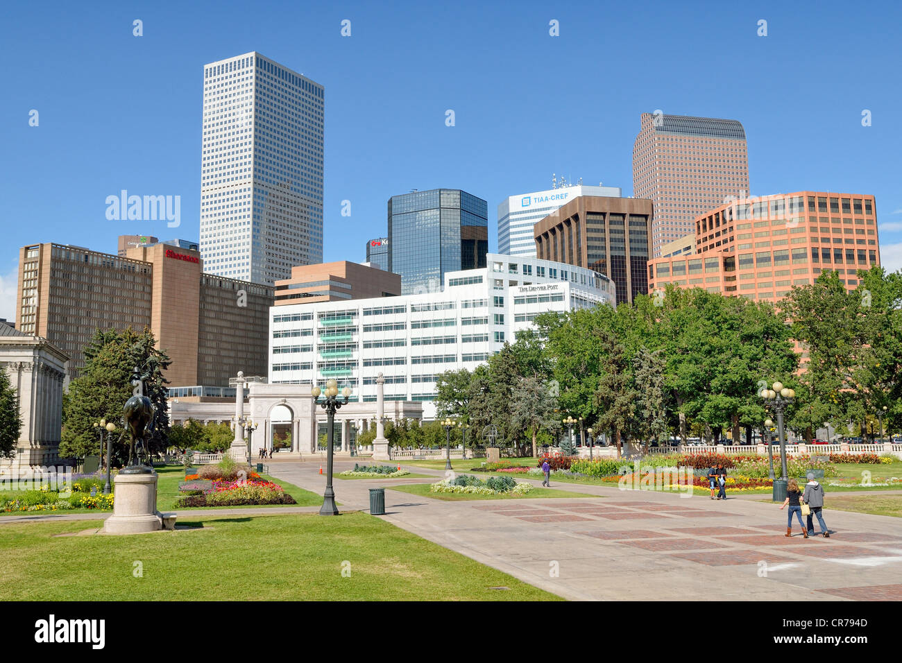 Modern high-rise buildings at the Civic Center Park, Denver, Colorado, USA Stock Photo