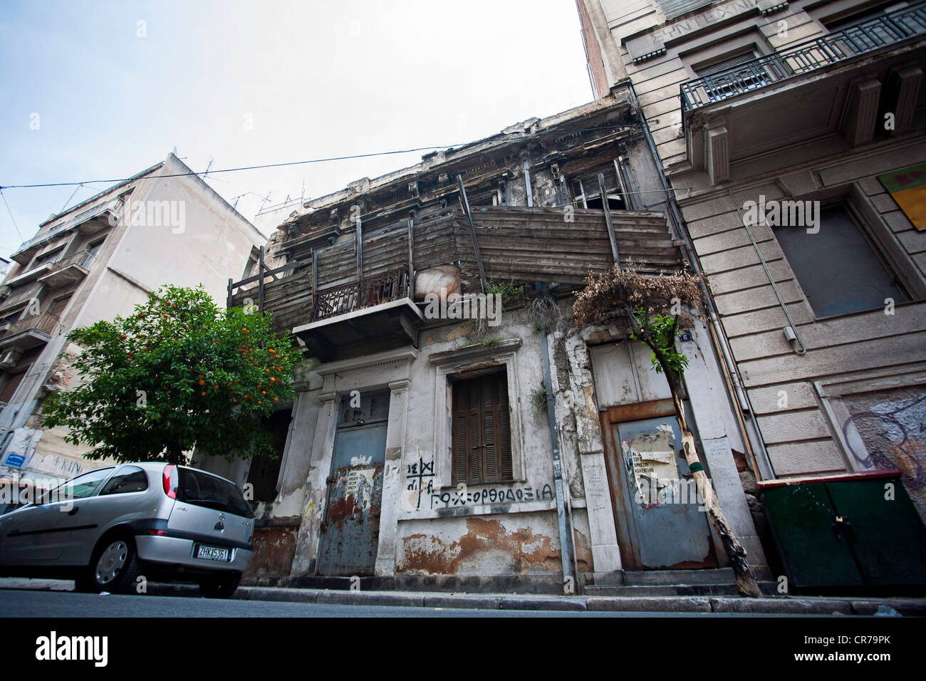 House, dilapidated buildings because of the economic crisis. Athens, May 11 2012 Stock Photo