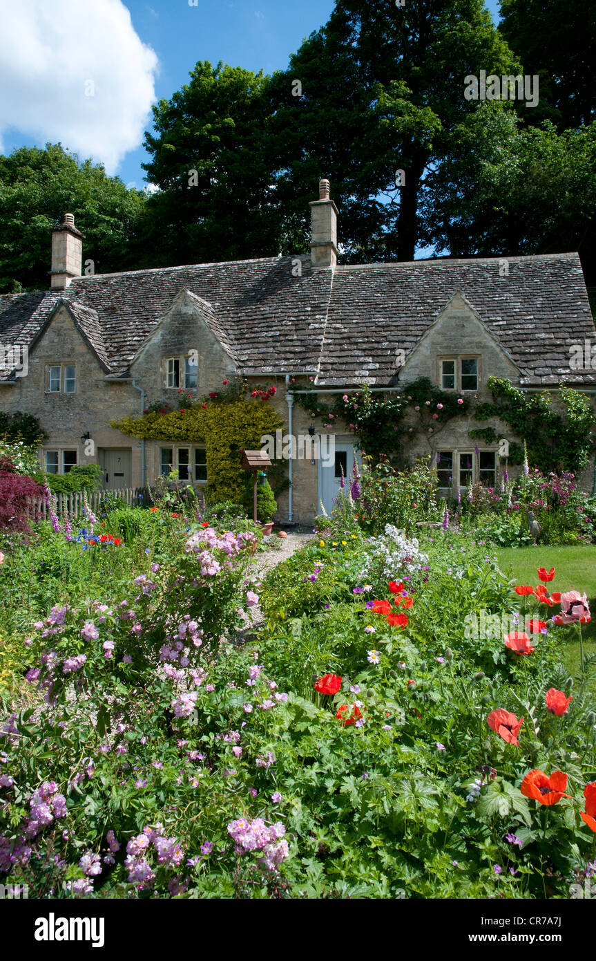 English cottage garden Bibury Gloucestershire England UK Stock Photo