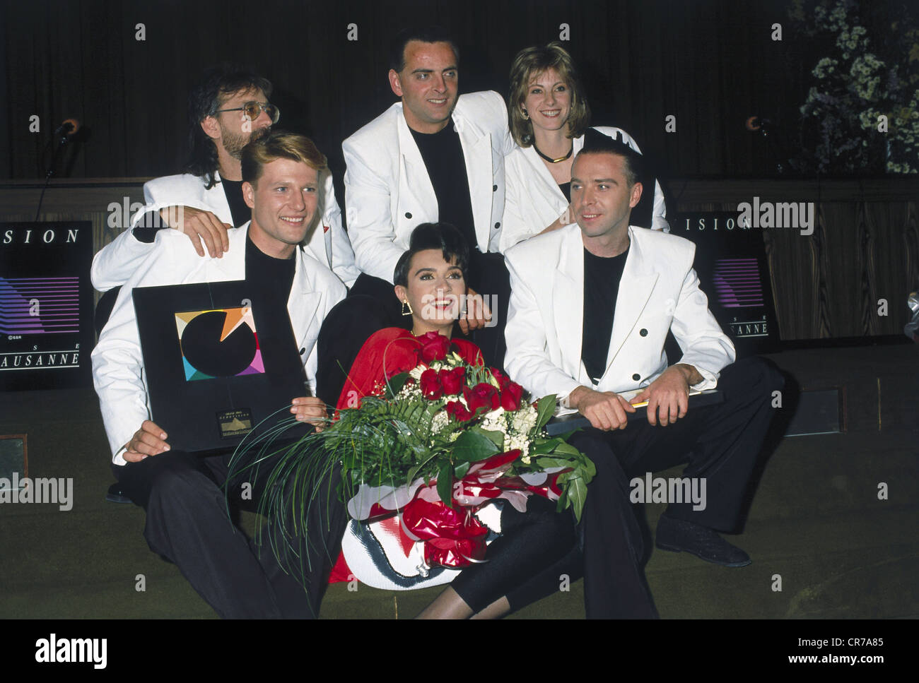 Riva, Croatian pop band, 1988 - 1992, group picture, as winners of the Eurovision Song Contest 1989, Palais de Beaulieu, Lausanne, 6.5.1989, Stock Photo