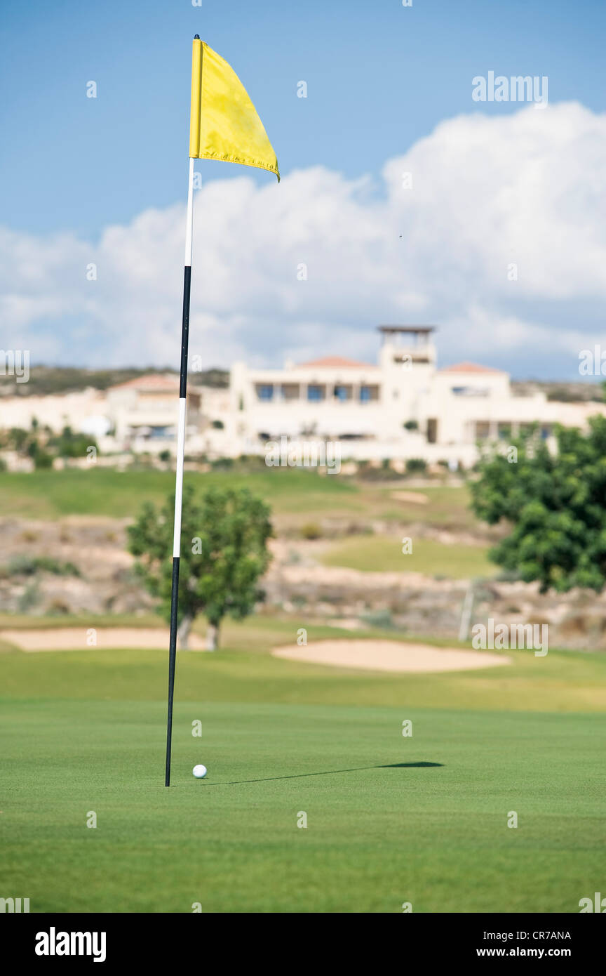 Cyprus, Golf flag on golf course Stock Photo