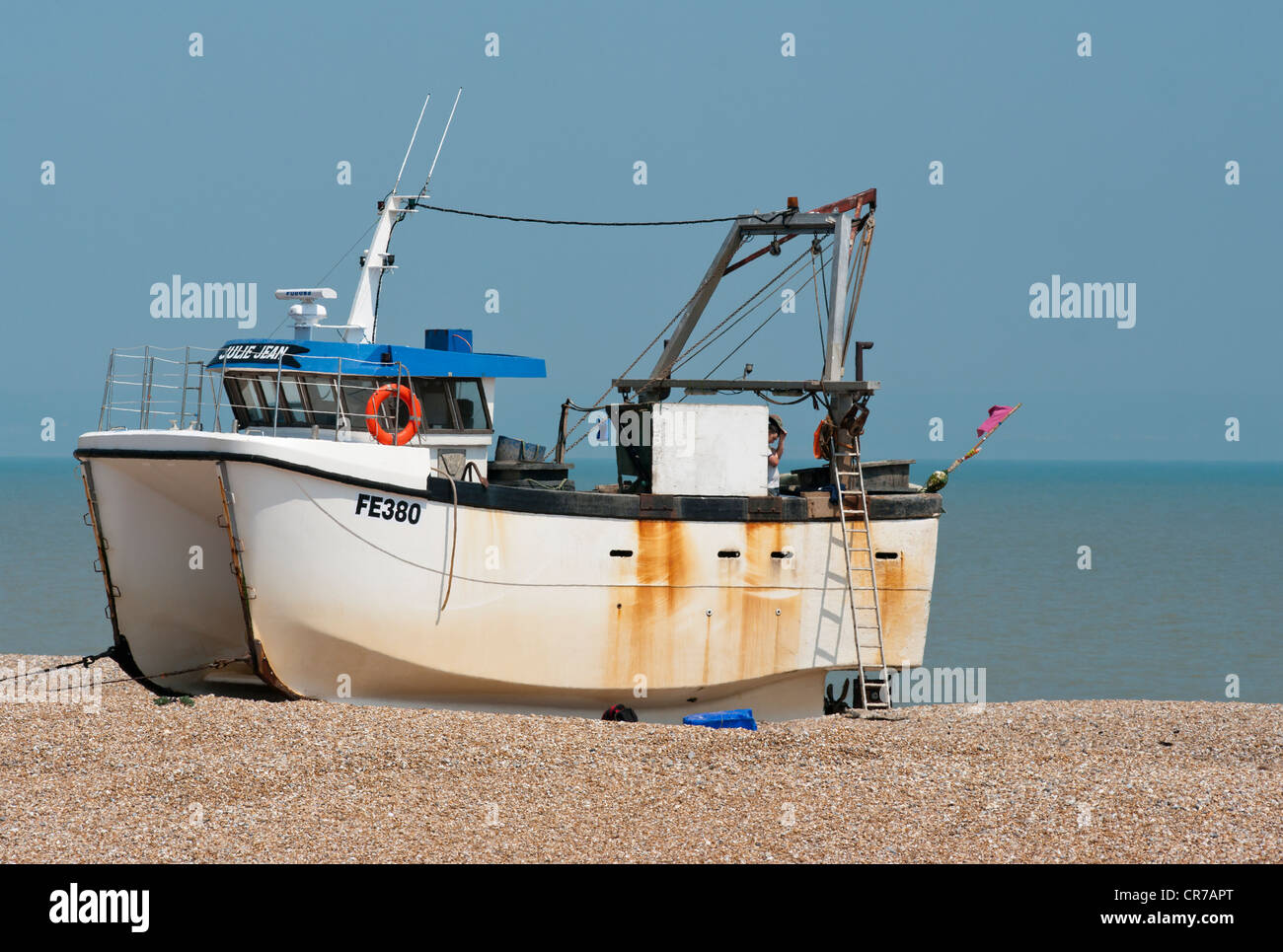 Commercial Fishing Boat On Dungeness Shingle Beach Kent UK Stock Photo ...