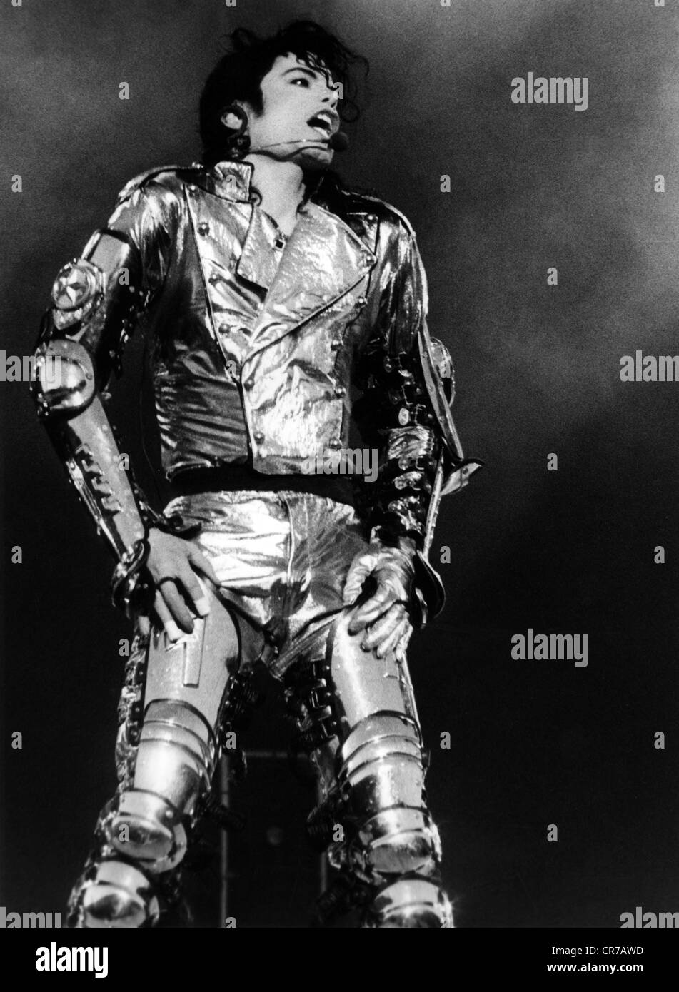 Jackson, Michael, 29.8.1958 - 25.6.2009, American musician (pop singer), half length, during concert gig, HIStory world tour, Hockenheim, Germany, 1997, , Stock Photo