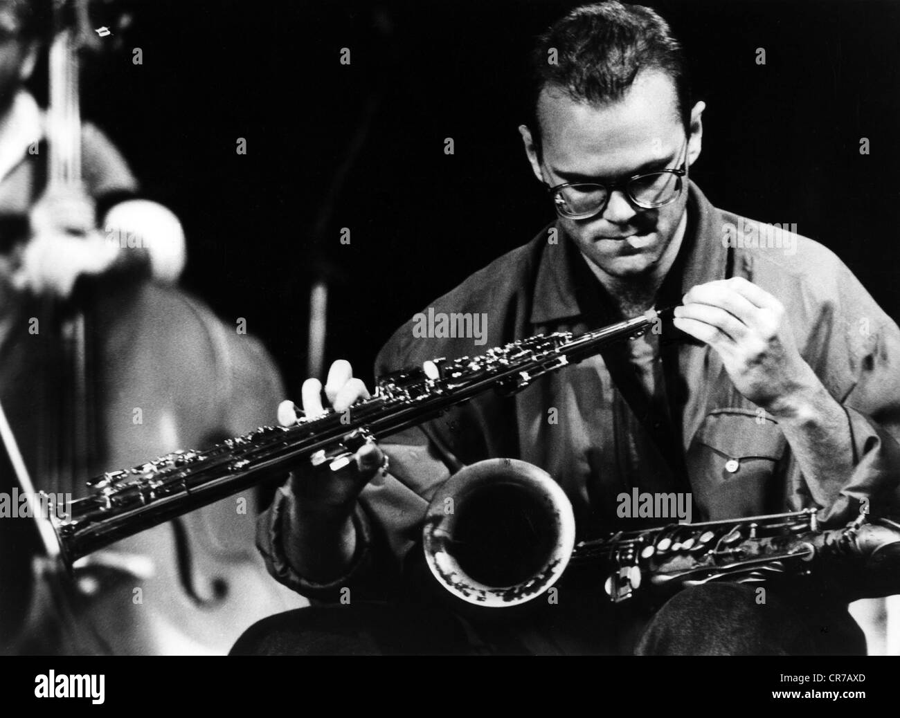 Slim, Mike, musician (jazz saxophonist), half length, during concert gig, Mannheim, Germany, May 1992, , Stock Photo