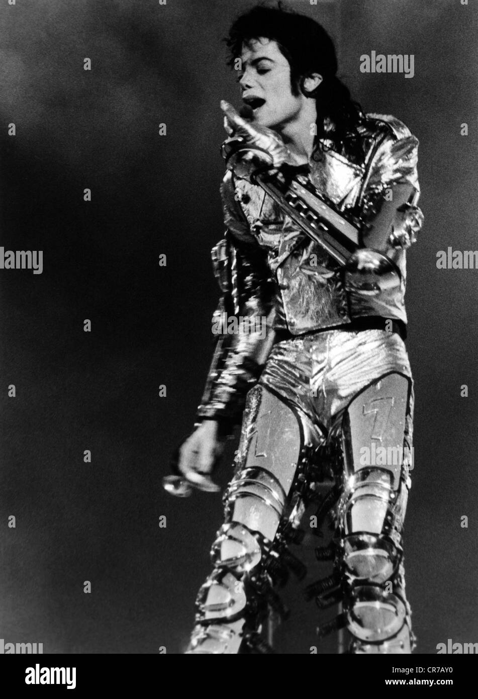 Jackson, Michael, 29.8.1958 - 25.6.2009, American musician (pop singer), half length, during concert gig, HIStory world tour, Hockenheim, Germany, 1997, , Stock Photo