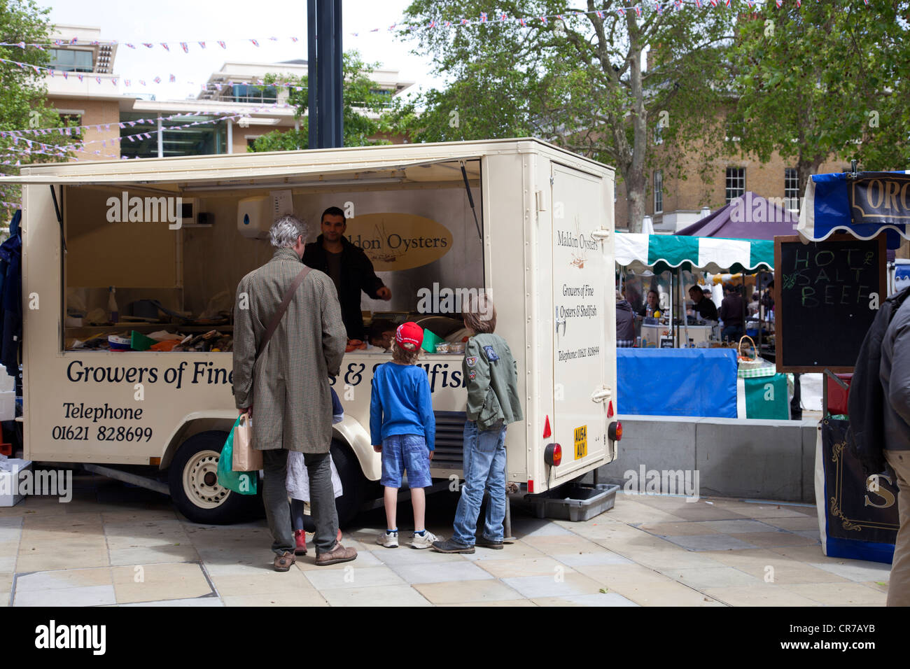 Oysters stall at Market on Kings Rd - London UK Stock Photo