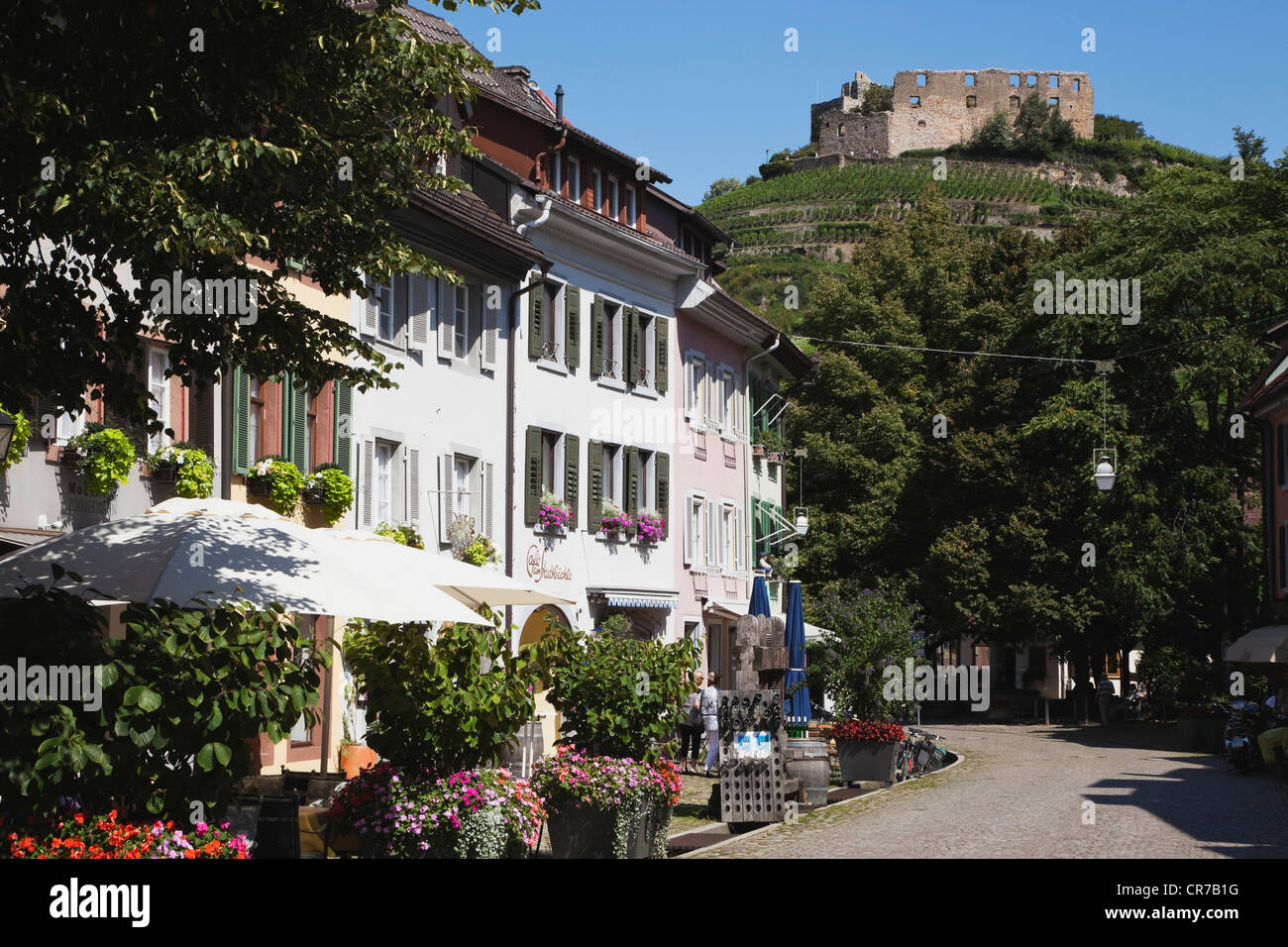 Germany, Baden Wuerttermberg, Staufen, Staufen, View of historic city with castle ruin Stock Photo