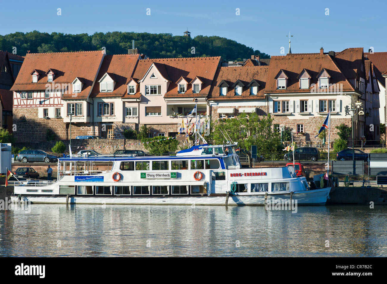 City view with Neckar river, Eberbach, Rhein-Neckar-Kreis district, Baden-Wuerttemberg, Germany, Europe Stock Photo