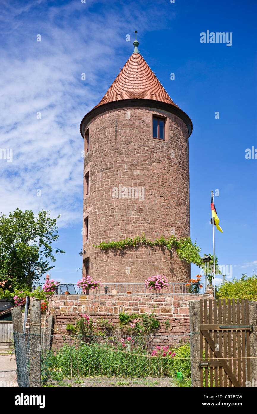 Wasserturm or water tower, tower of the Bergfeste Dilsberg castle, Dilsberg district, Neckargemuend, Naturpark Neckar-Odenwald Stock Photo