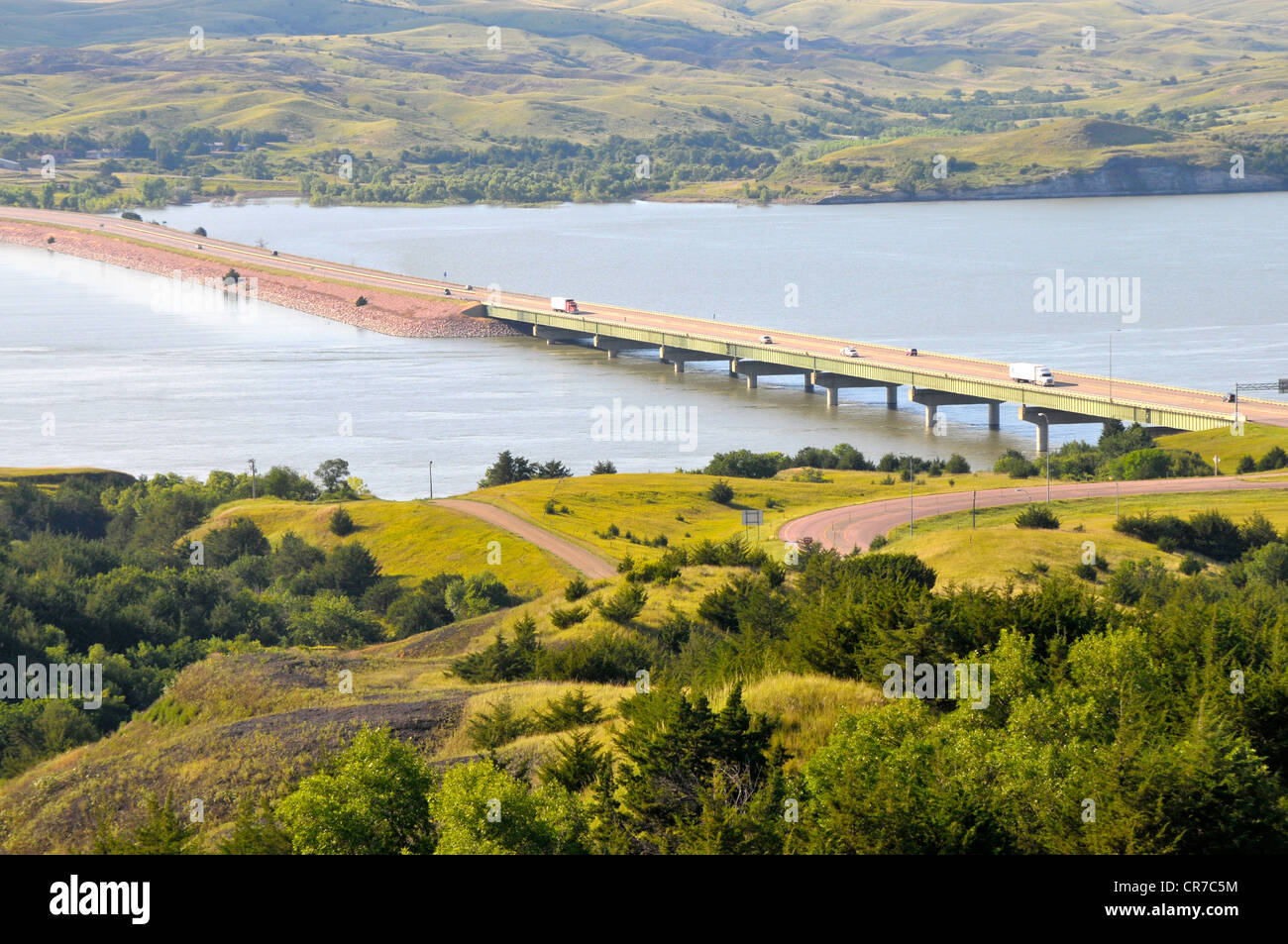 Historic bridge crossing the Missouri River in South Dakota on Lewis and Clark trail on
