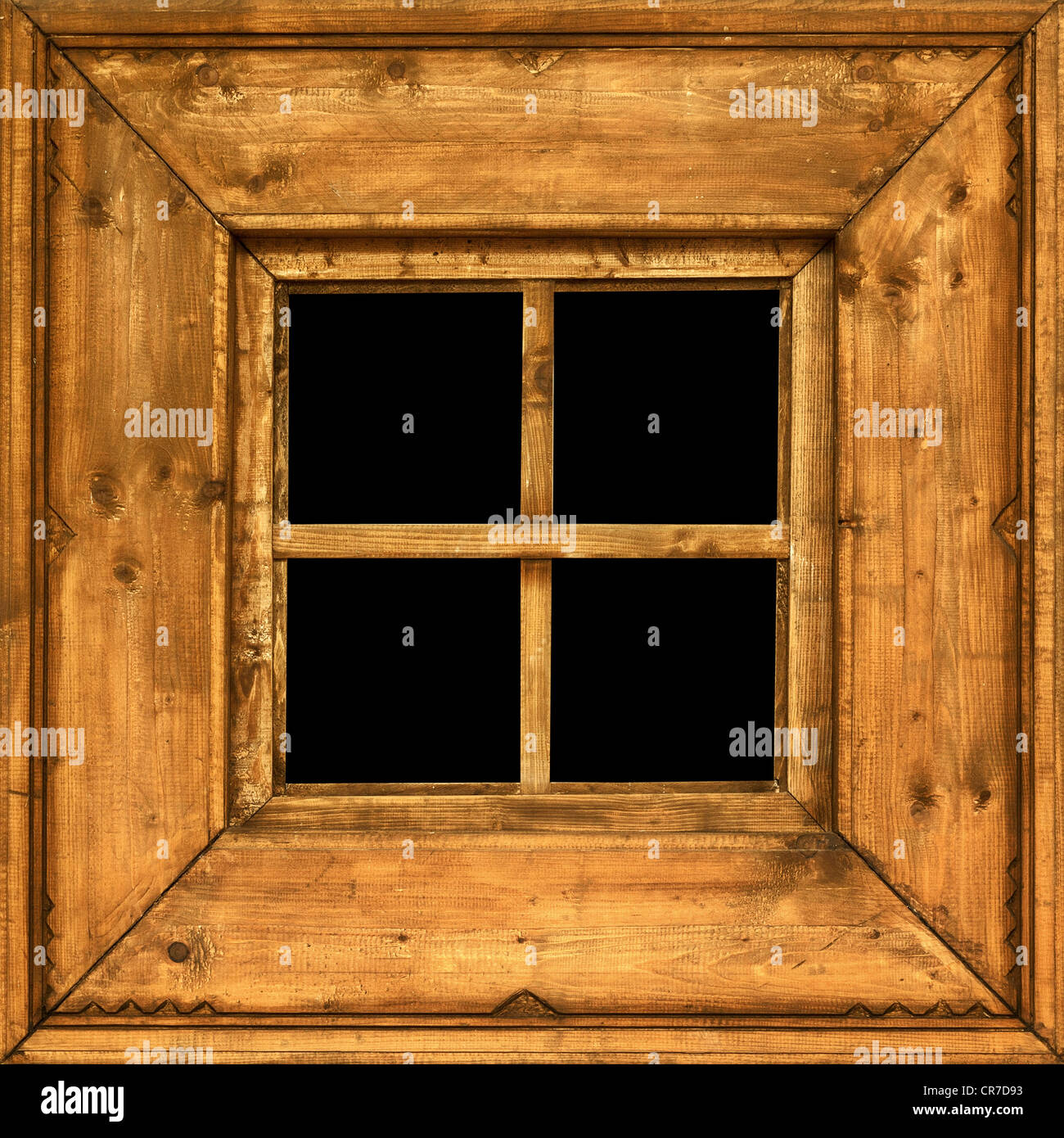 An old square wooden rural window frame Stock Photo