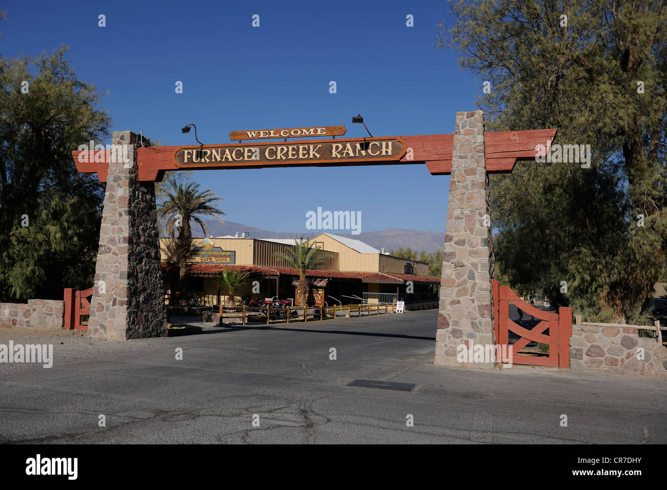 Entrance to Furnace Creek Ranch resort complex, Death Valley National Park, California, USA