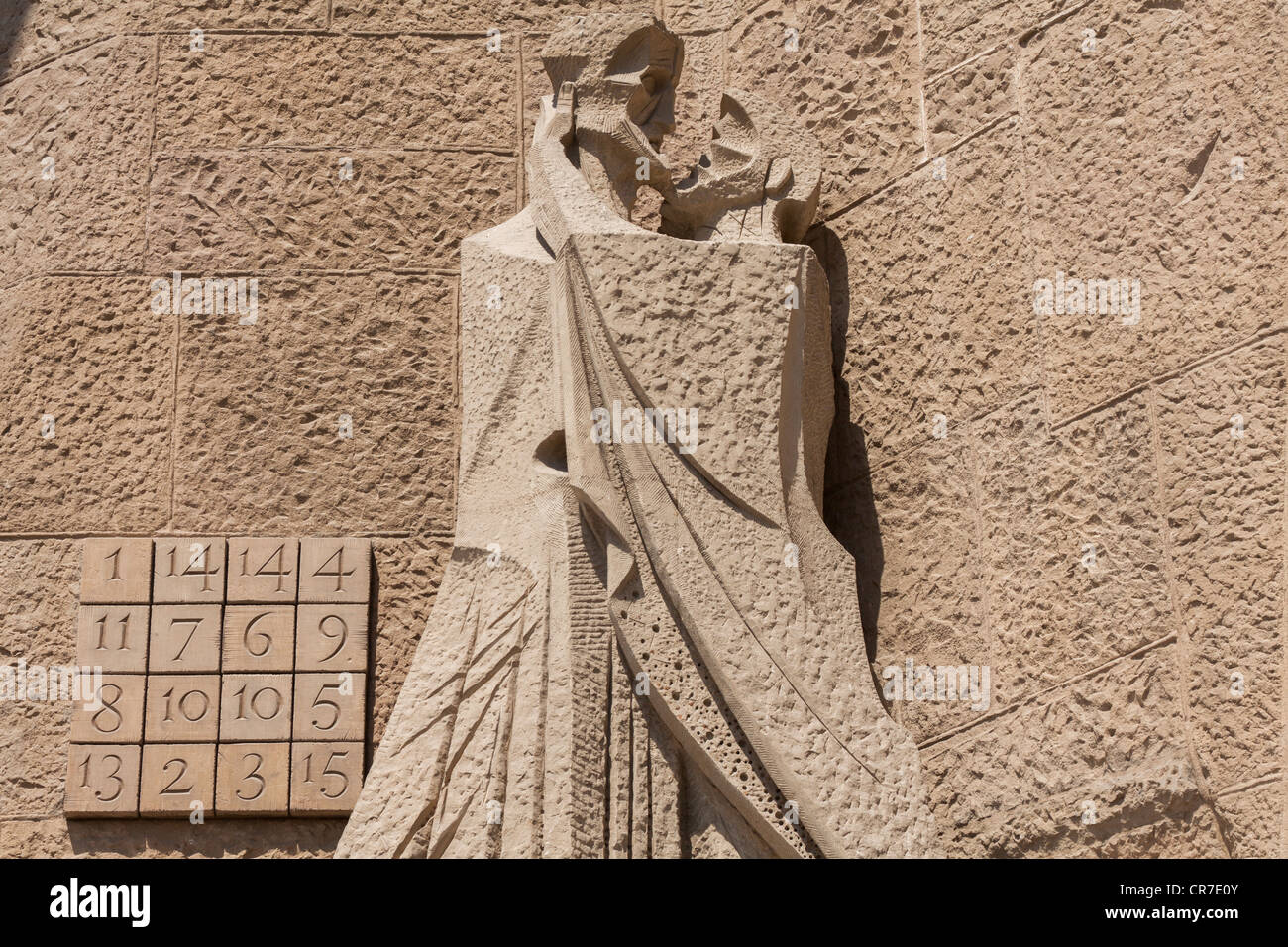 Judas Kiss, sculpture by Josep Maria Subirachs, Passion facade, Sagrada Familia, Basílica i Temple Expiatori de la Sagrada Stock Photo