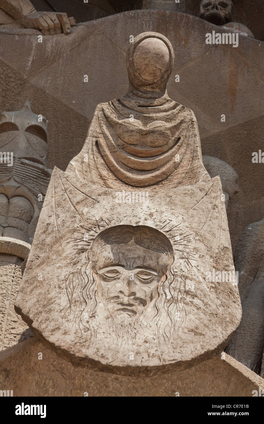 Sculpture by Josep Maria Subirachs, Passion facade, Sagrada Familia, Basílica i Temple Expiatori de la Sagrada Família, Basilica Stock Photo