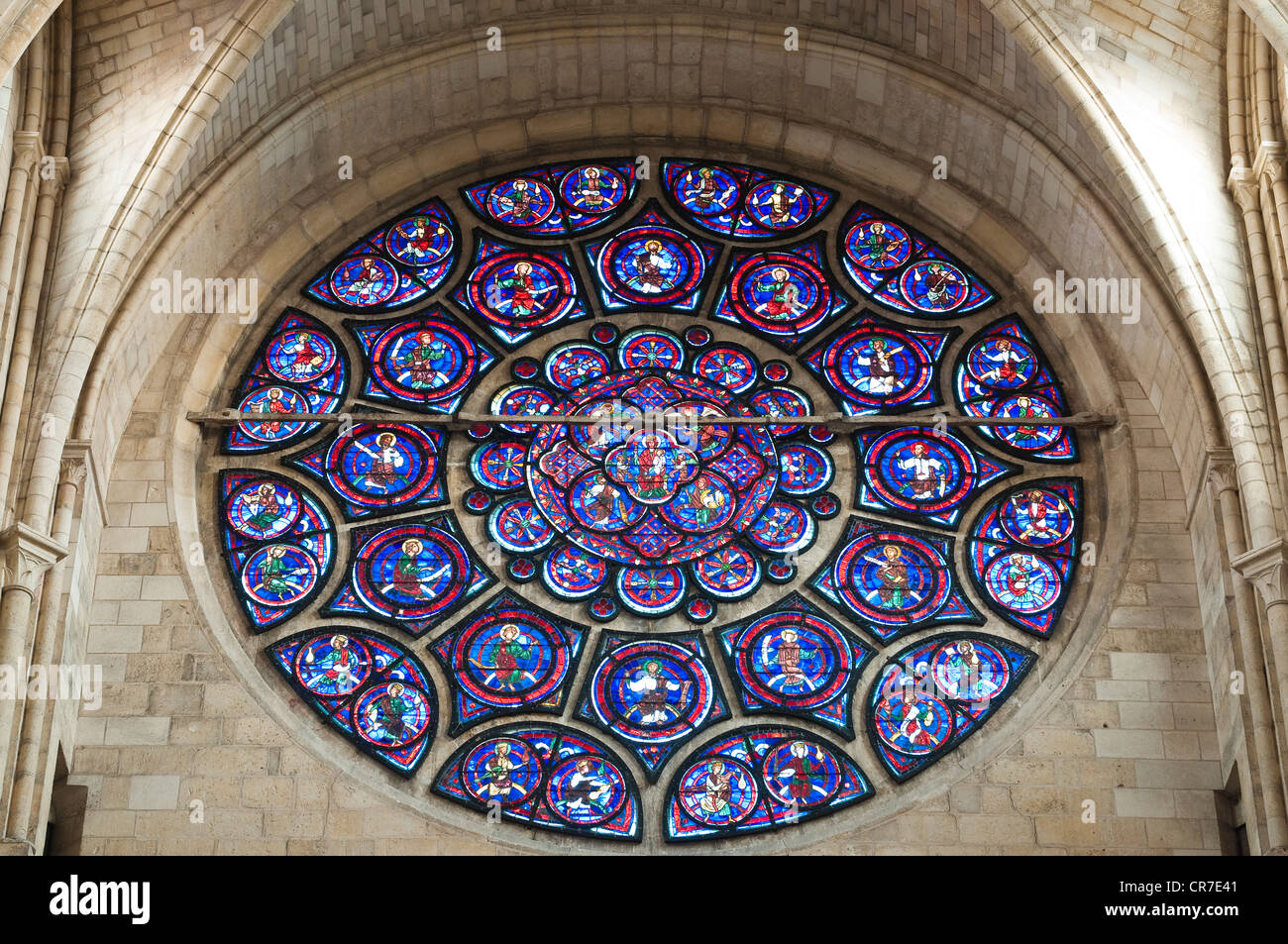 France, Aisne, Laon, Notre Dame cathedral, rose window Stock Photo