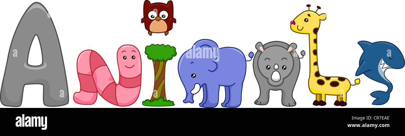 Text Illustration Featuring Different Animals Stock Photo - Alamy