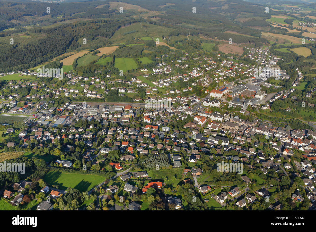 Aerial view, Sundern, Sauerland region, North Rhine-Westphalia, Germany, Europe Stock Photo