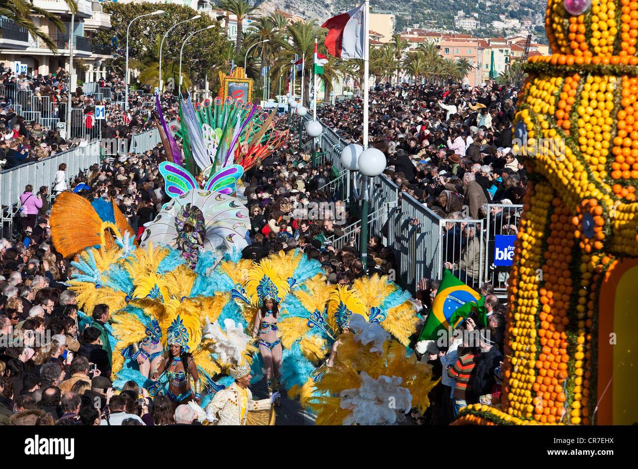 France, Alpes Maritimes, Menton, Fete du Citron (Lemon Festival) 2010, the parade or Corso, the theme of the festival is Menton Stock Photo