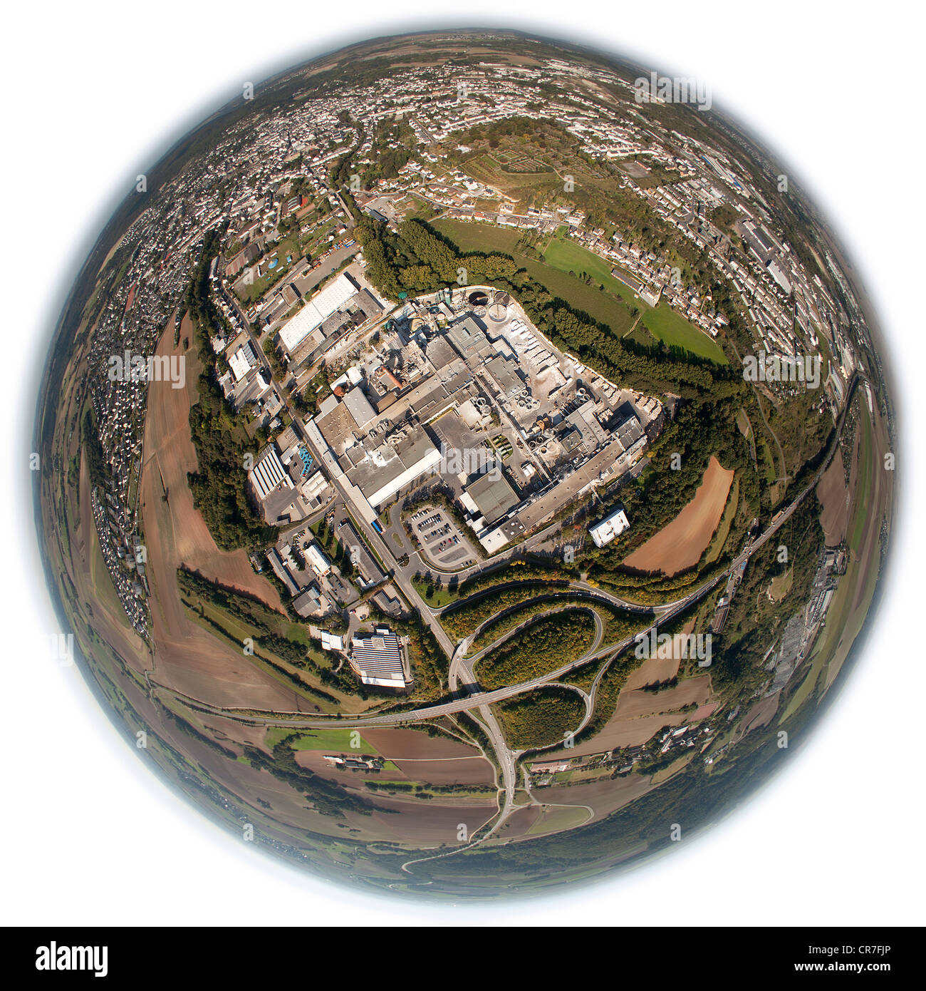 Aerial view, shot with a fisheye lens, Mayen, Eifel mountain range, Rhineland-Palatinate, Germany, Europe Stock Photo