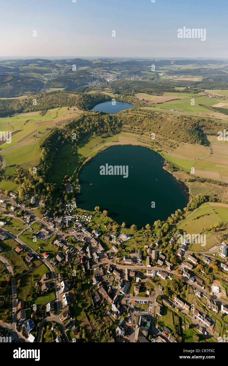 Aerial view, Maare, Daun, Schalkenmehren, Eifel mountain range, Rhineland-Palatinate, Germany, Europe Stock Photo