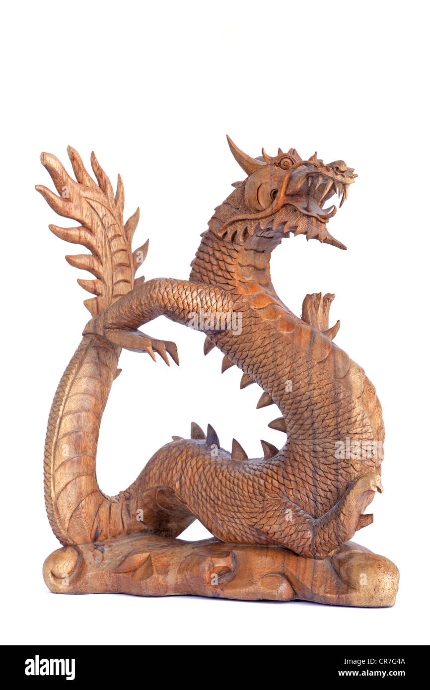 Balinese dragon made from palm wood, traditional Balinese wood carving, Bali, Indonesia, Southeast Asia Stock Photo