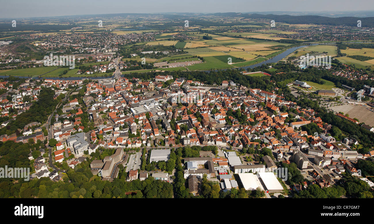 Aerial view, Minden, Minden-Luebbecke, North Rhine-Westphalia, Germany, Europe Stock Photo