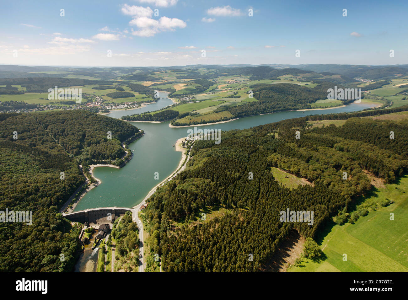Aerial view, Diemelsee Nature Park, national park, beech forests, UNESCO World Heritage Site, Willingen Upland, Sauerland Stock Photo