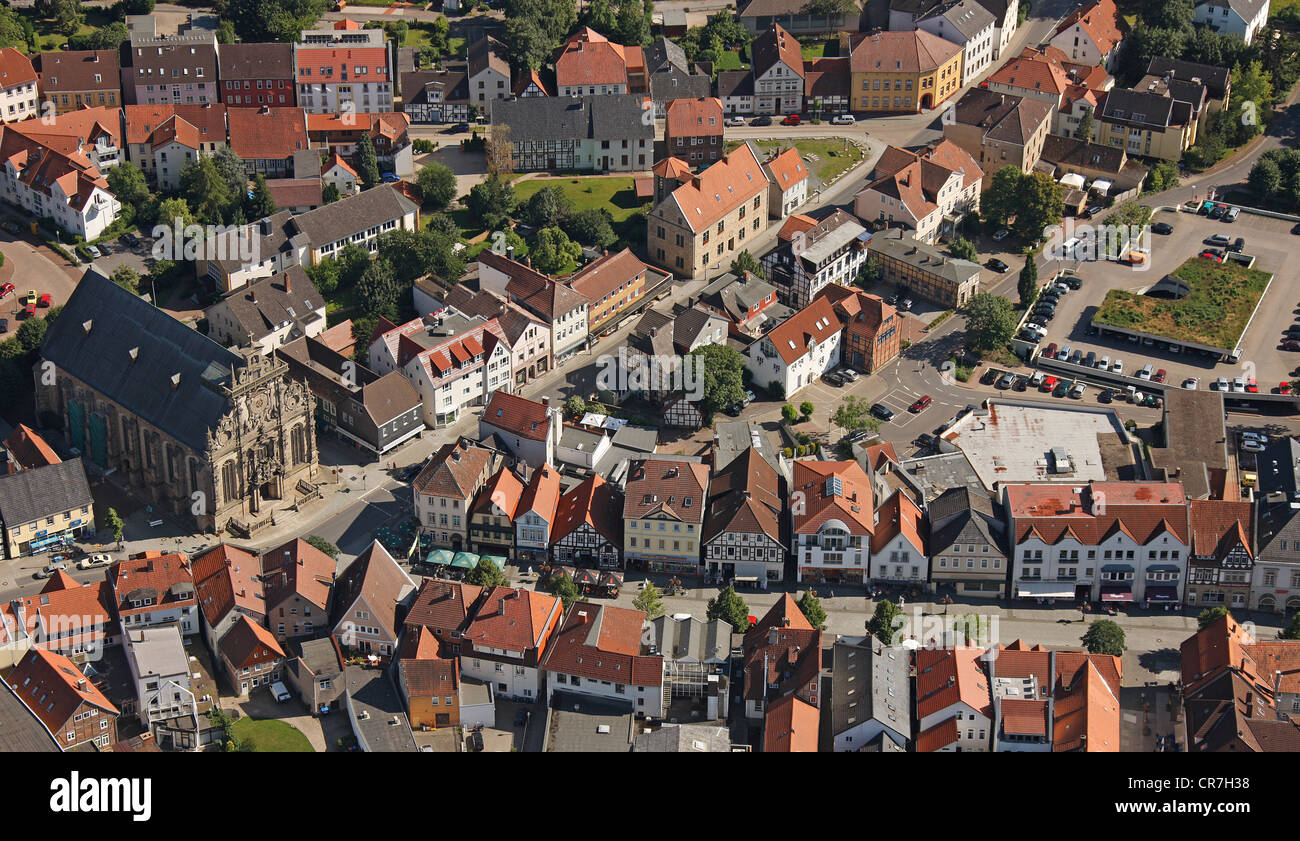 Aerial view, Bueckeburg parish church, Weser Renaissance style, Bueckeburg, district of Schaumburg, Lower Saxony Stock Photo